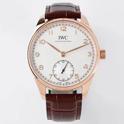 ZF FactoryIWC top-tier watch men's white dial brown belt new Portugal series automatic movementleather strap watch front view