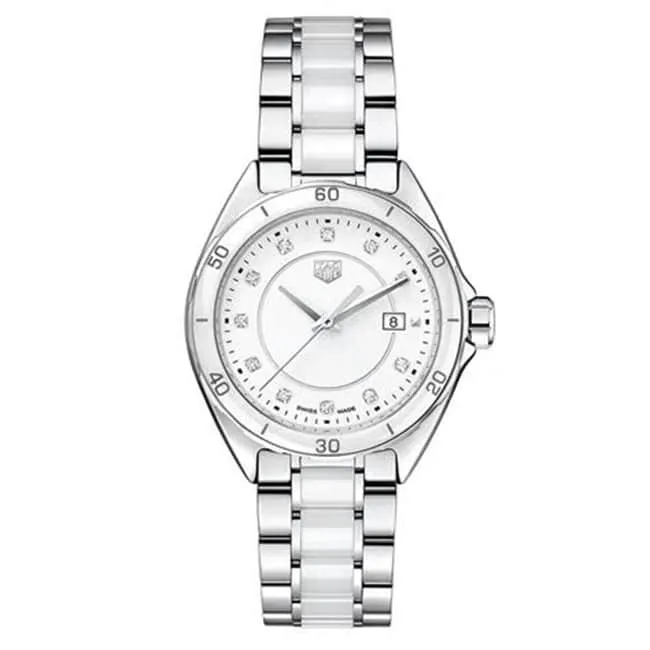 Original watch TAG Heuer Aquaracer white dialsteel braceletquartz women's watch front view