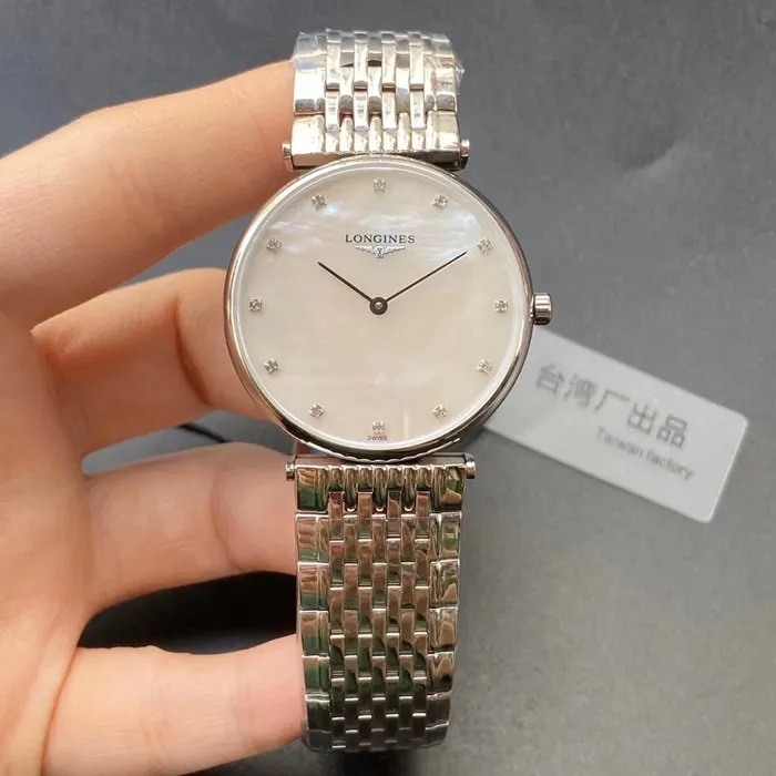 top-tier watch Longines couple watch white dialsteel bracelet Jialan series quartz watch front view