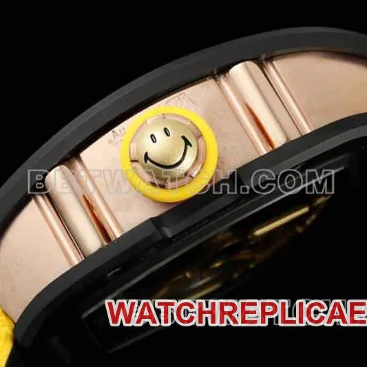 Richard Mille men's top-tier smiley tourbillon black shell yellow leather strap model RM 88front live photo