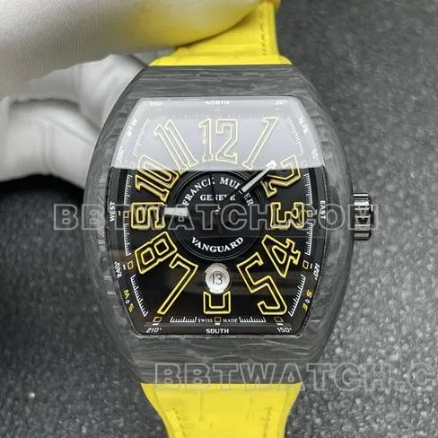 Franck Muller top-tier watch ABF factory V45black dial black shell yellow leather braceletfront live photo