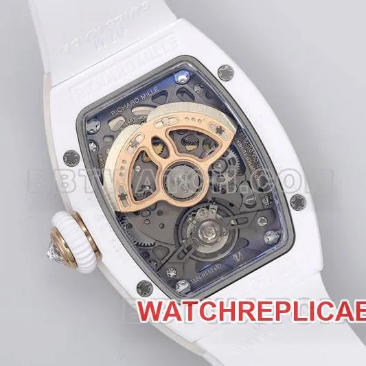Richard Mille1:1replica watch ZF Factory white ceramicwhite dial diamond mechanical watch RM07-1front live photo
