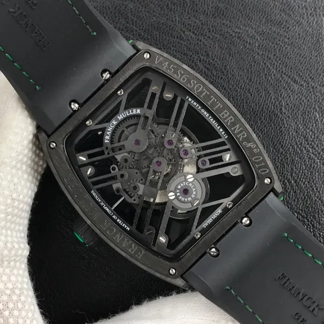 Frank Muller top-tier watch men's black dial black belt fully automatic movementleather strap watch side view