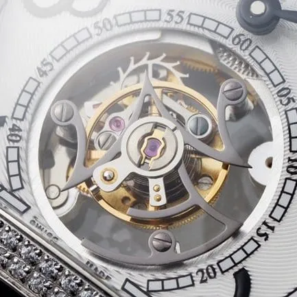 top-tier Frank Muller men's watch white dial black belt manual winding mechanical tourbillonleather strap front view