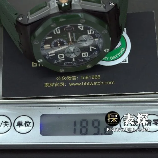 APF factory Audemars PiguetRoyal Oak offshore type 264051:1top-tier watch men's color ceramicgreen dial rubber model pictures and prices front live photo
