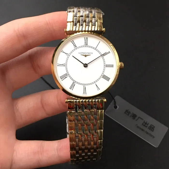 top-tier watch Longines couple white dial gold belt Jialan series steel braceletquartz watch front view