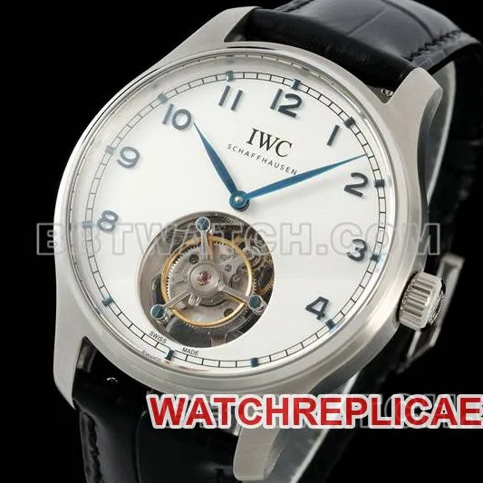 IWC watch RMS factory Portugal white dialtourbillon mechanical leather strap model side live photo