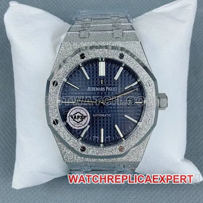 1:1replica watch Royal OakAPS factory Audemars Piguetblue dial frost gold 15410front live photo