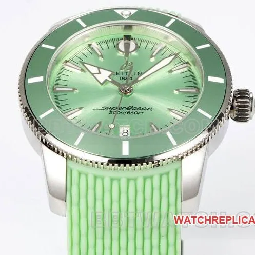 1:1replica watch super ocean culture BLS factory Breitling light green dial rubber braceletcaseback live photo