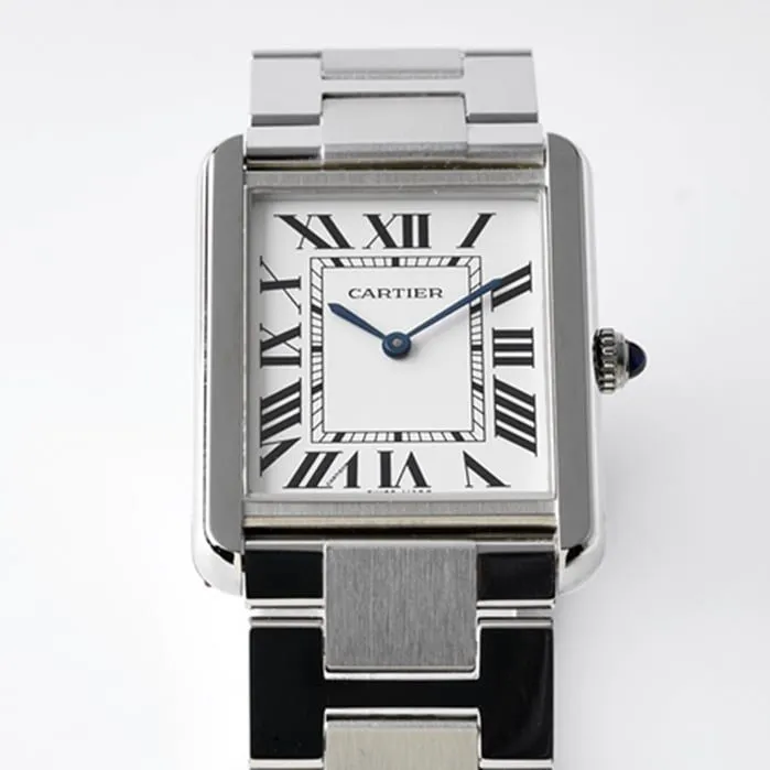 top-tier watch Cartier women's white dial tank series steel bracelet watch front view