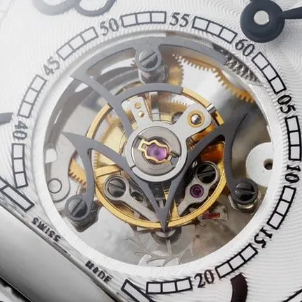 Frankmuller top collectible watches latest men's white plate black strap tourbillon mechanical belt front view