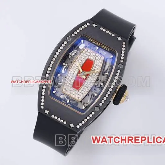 Richard Mille collectible watch ZF Factory black ceramic red dial diamond mechanical watch RM07-1front live photo