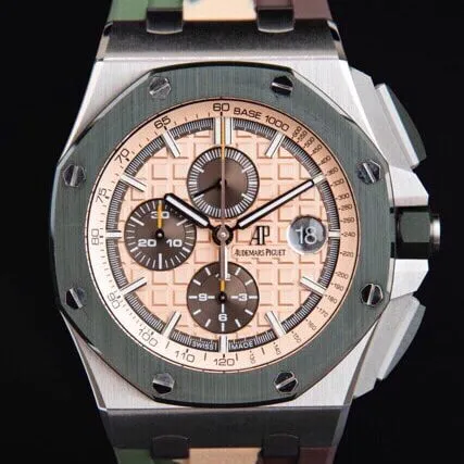 top-tiersuper cloneAPFgreen dialAudemars PiguetRoyal Oak Offshore 26400 watch front view