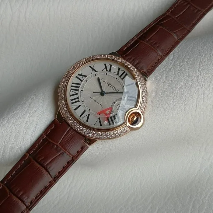 top-tier watch Cartier men's white dial blue balloon leather strap watch front view