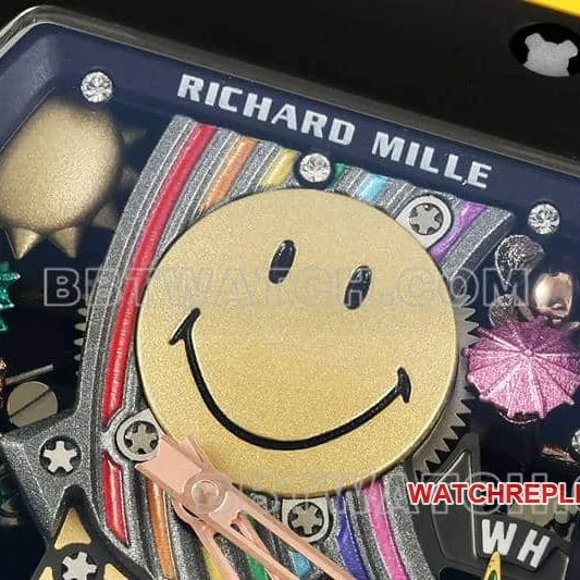 Richard Mille men's smiling face tourbillon black shell yellow rubber model RM 88front live photo