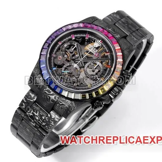 collectible watch TWF factory RolexDaytona carbon fiber modified custom rainbow diamond bezelfront live photo