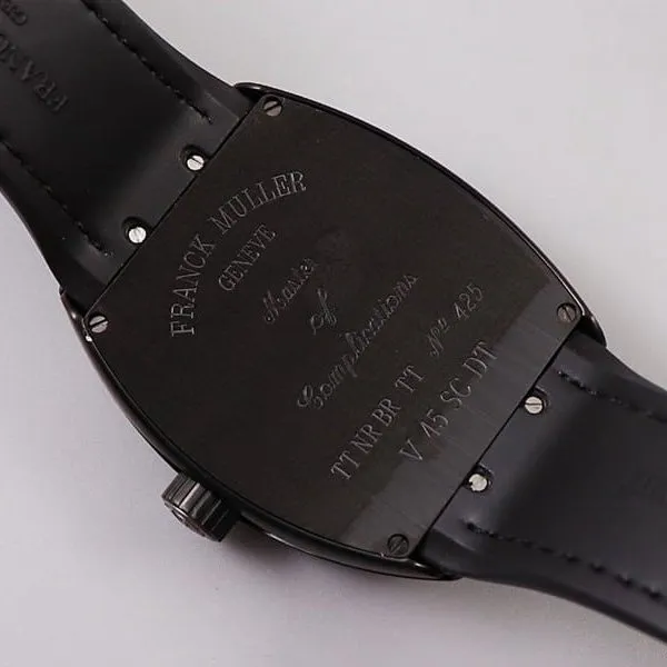 Frank Muller watch V45 series cool black barrel type men's leather strap automatic movement watch front view