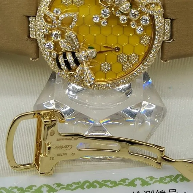 top-tierCartierreplica watch women's gold plate brown belt creative gemstone series quartzleather strap front view
