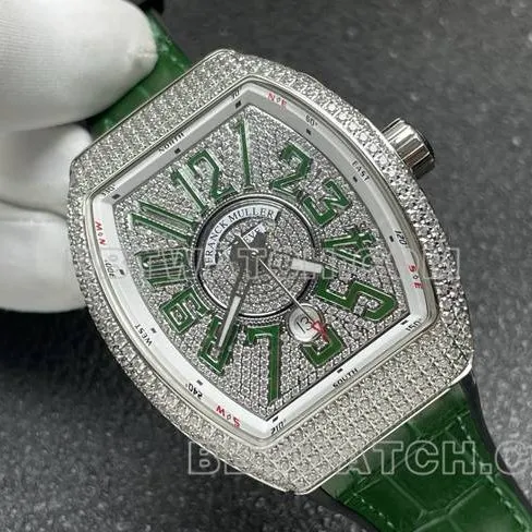 Frank Muller optimal watch ABF factory V45 diamond disc diamond case green leather braceletfront live photo