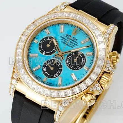 collectible watch PPM factory DaytonaRolex turquoise disc moissanite diamond bezel126538TROfront live photo