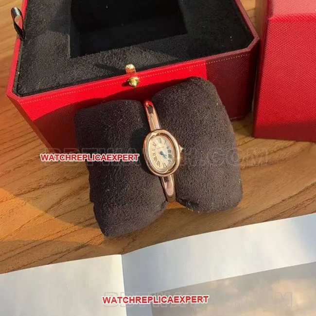 collectible Watch: BBA Factory "Bathtub" Cartier Silver-White Dial with Rose Gold Ring Quartz—Front View Actual Photos