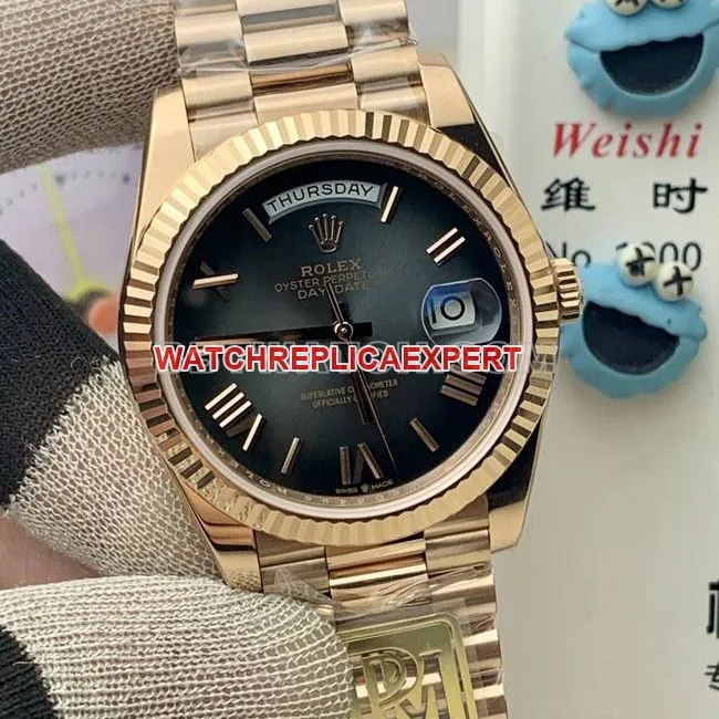 top-tier watch PPM factory gray plate rose goldRolexDay-Date mechanical caseback live photo
