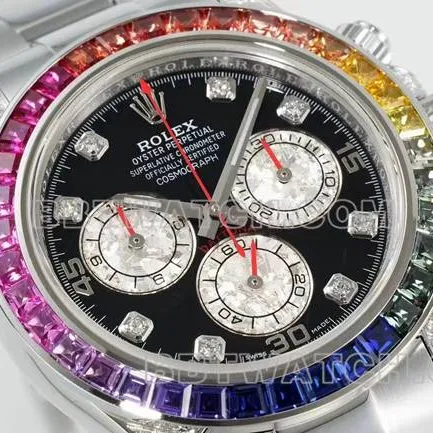 watch DaytonaRX FactoryRolex rainbow diamond bezelblack dial mechanical front live photo