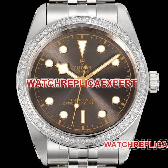 Tudor collectible watch V9 Factory Biwan brown plate 41mm Swarovski diamond circle mechanical steel bracelet front live photo