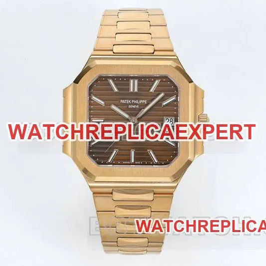 Patek Philippetop-tier watch PPF Factory45MM brown plate mechanical rose goldsteel bracelet model 5821front live photo