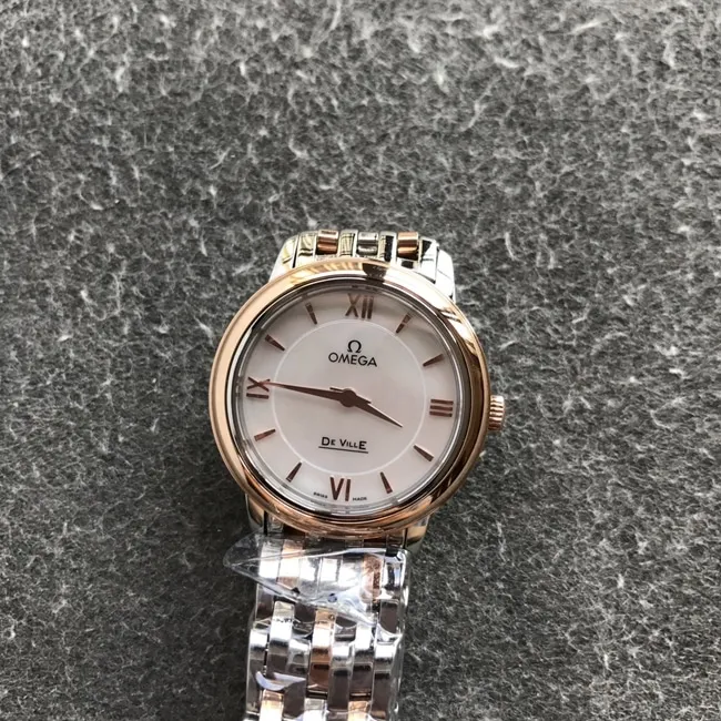 DK factory top-tier replicaOmega super a watch women's white dial gold steel bracelet natural real diamond butterfly series quartz watch front view