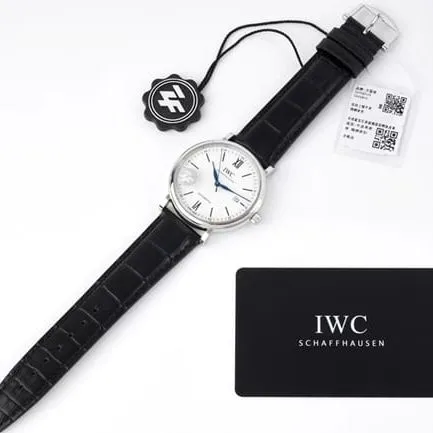 ZF Factorytop-tier watch IWC white dial black belt Portofino series leather strap automatic movement watch front view