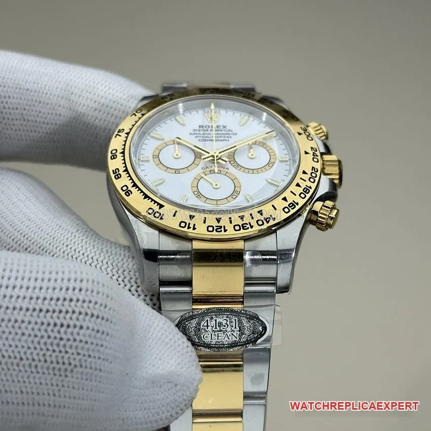 Clean FactoryRolexDaytonasuper clonewhite dial gold steel bracelet model 126503front live photo