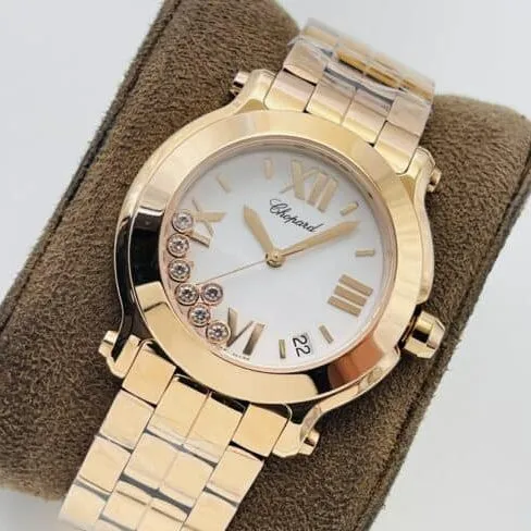 YF factory top-tier watch ChopardHAPPY DIAMONDS series 18K gold white dial ladies watch front view