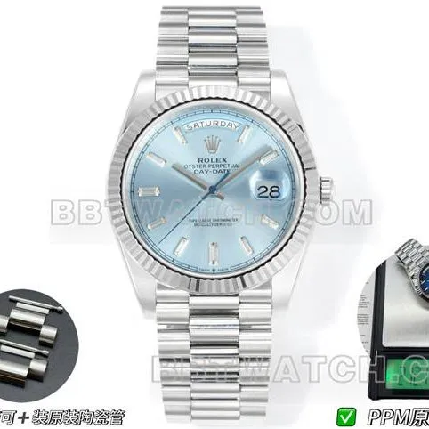 watch PPM factory Rolex Day-Date mechanical ice blue dialfront live photo
