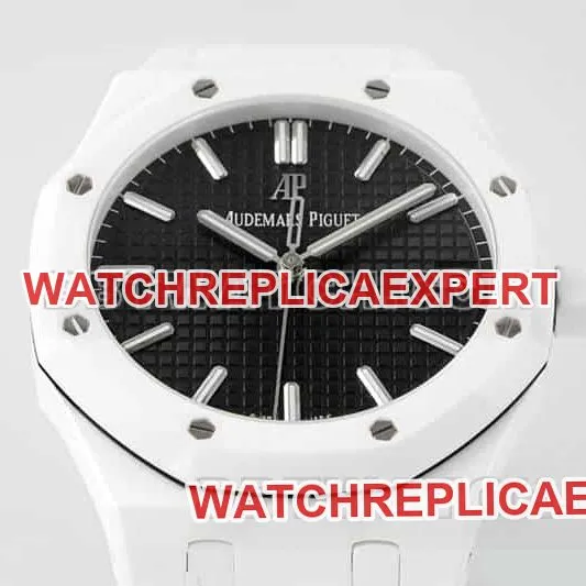 APS factory Audemars PiguetRoyal Oak1:1super cloneblack dial white ceramic15500front live photo