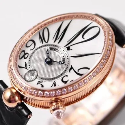 ZF Factorytop-tier watch Breguet ladies white dial black belt Queen of Naples series leather strap watch front view