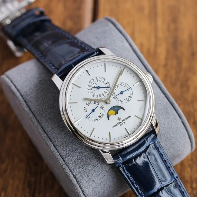 TW factory top-tier replicaVacheron Constantinhigh-quality watch men's blue dial blue belt heritage series mechanical leather strap perpetual calendar multi-function watch movement picture