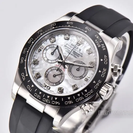 Factory C Rolex Daytona1:1super watch mother-of-pearl plate rubber model m116519ln-0026side live photo