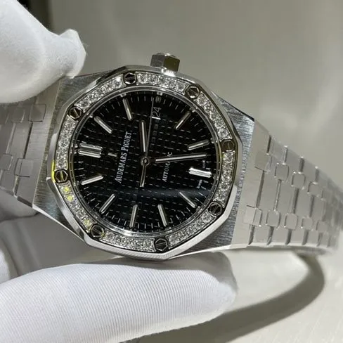 Top Audemars Piguet watches for men black plate steel mechanical watch front view