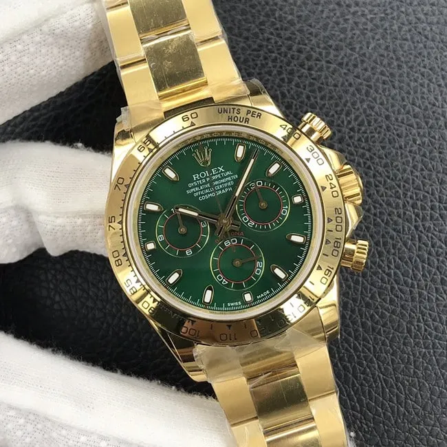 top-tier watch Rolex automatic movement men's green dial gold belt Daytona series steel bracelet watch front view