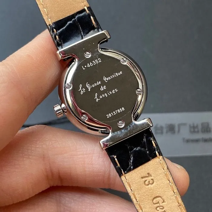 top-tier watch Longines couple watch white dial black belt ultra-thin Jialan series leather strap watch front view