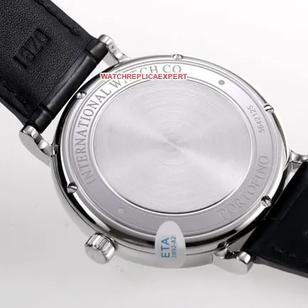 V7 factory IWC top-tier watch men's blue dial black belt disc mechanical wave fino series leather strap watch side view