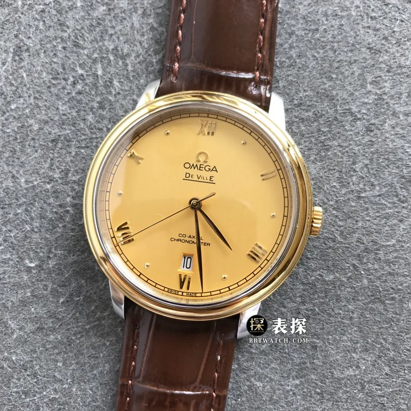 Omega Diefei top-tier watch men's champagne gold plate yellow goldleather strap model pictures and prices front live photo