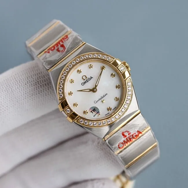 TW Factory Top Omega Constellation Series 28mm Quartz Ladies White Dial Steel Band Watch Front View