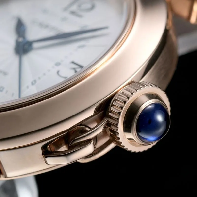 Cartiertop-tiersuper watch Pasha series ladies fully automatic movement white rose gold watch front view
