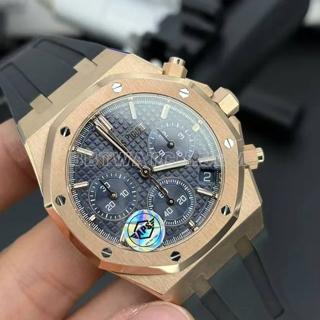 top-tier watch APS factory Audemars PiguetRoyal Oakblue dialrose gold rubber braceletfront live photo