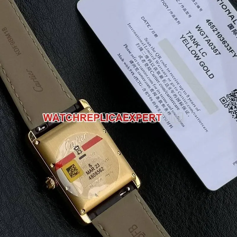 Cartier collectible watch F1 factory tank white dialyellow gold case 2899MCmovementleather strap model front live photo