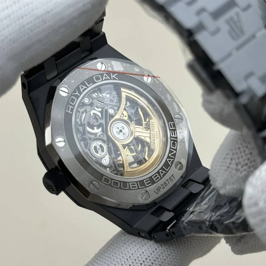 THBAudemars PiguetRoyal Oak1:1super black ceramic hollow plate steel bracelet model 15416front live photo