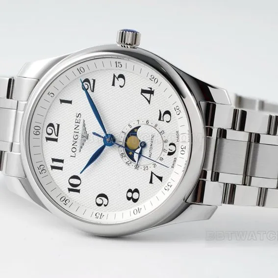 APS factory Longines watchmaking traditional top-tier replicasilver dialmoon phasesteel bracelet model L2.909.4.78.6front live photo
