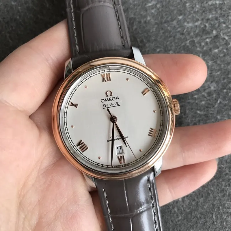 Omegatop-tier watch Diefei series white leather strap men's mechanical watch front view